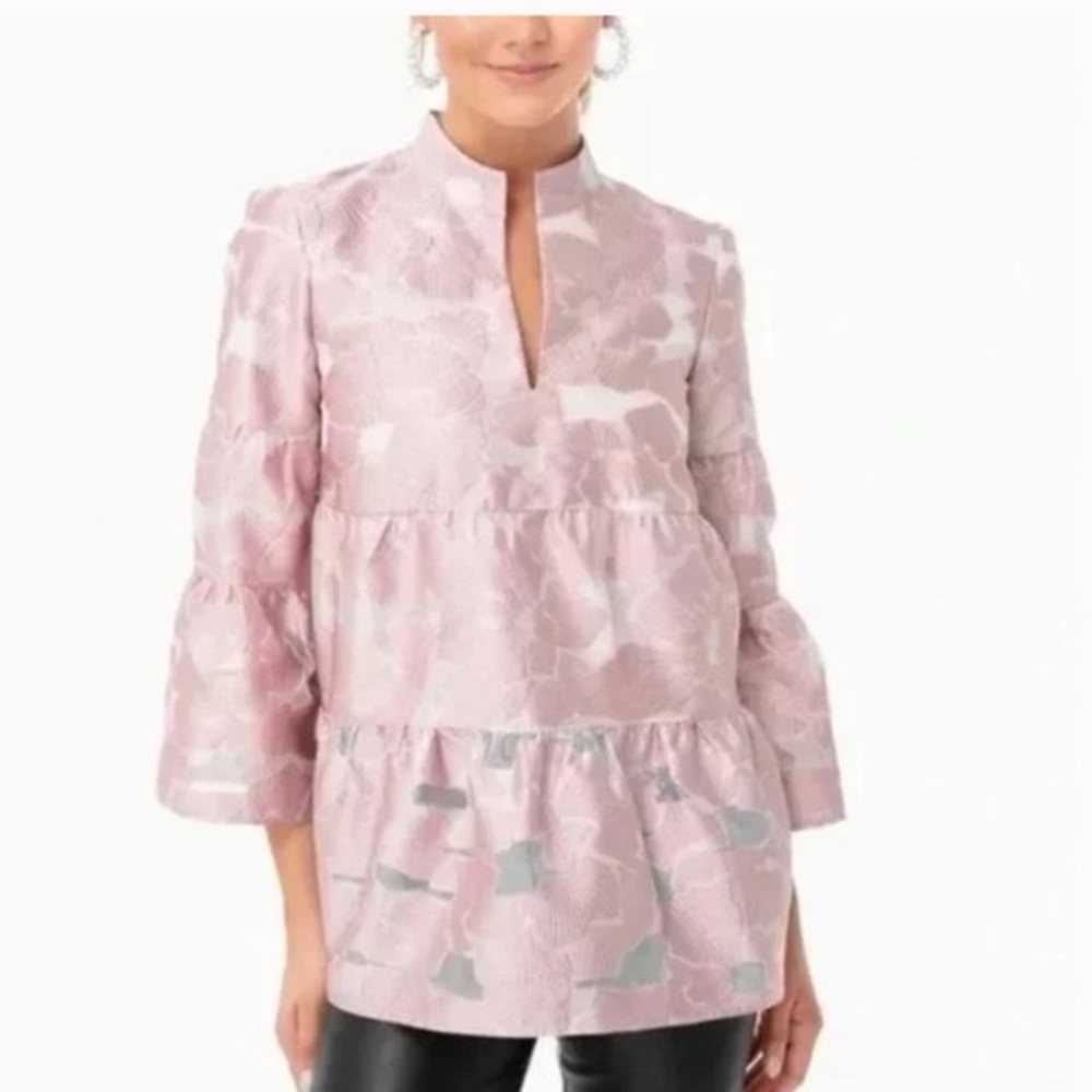 Tuckernuck Blush Jacquard Edith Blouse XS
